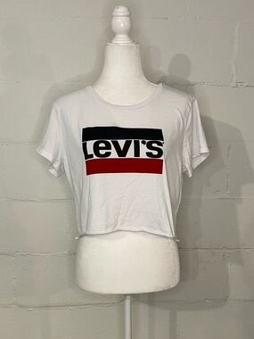 Levi's White Crop Tee with Navy & Red Logo